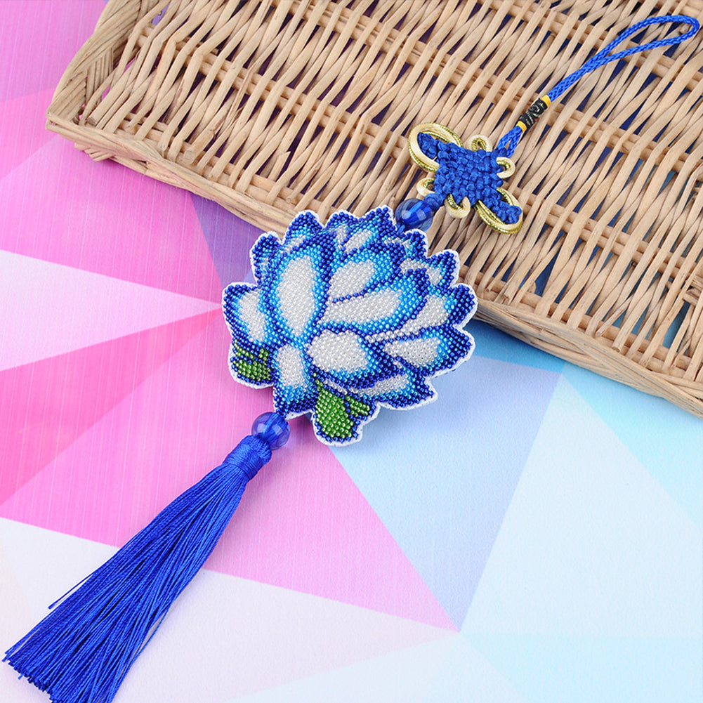 Lotus Beaded Counted Cross Stitch Ornament Kit for Wall Window Decorations (10x9CM)