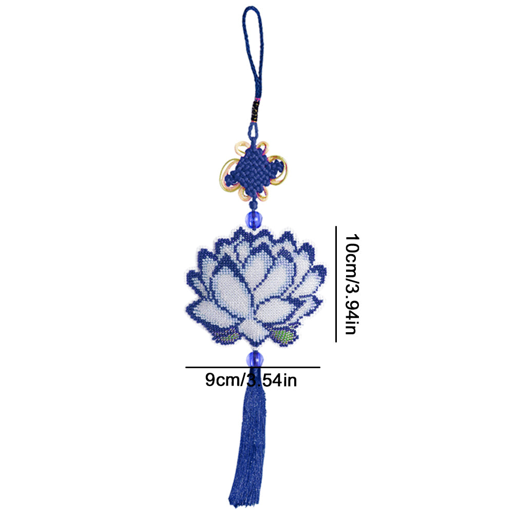 Lotus Beaded Counted Cross Stitch Ornament Kit for Wall Window Decorations (10x9CM)