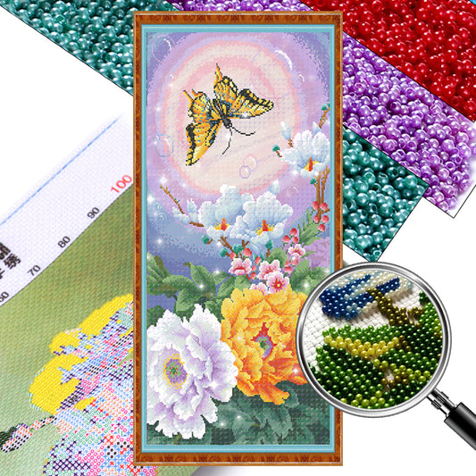 Butterfly Love - Full  9CT Stamped Cross Stitch - Bead Embroidery 42x81CM/16.54x31.89in
