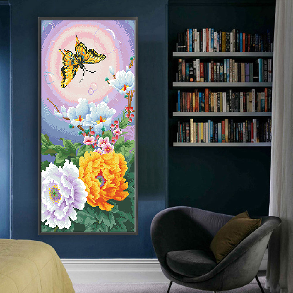 Butterfly Love - Full  9CT Stamped Cross Stitch - Bead Embroidery 42x81CM/16.54x31.89in
