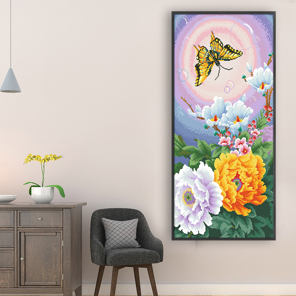 Butterfly Love - Full  9CT Stamped Cross Stitch - Bead Embroidery 42x81CM/16.54x31.89in