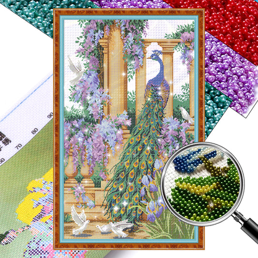 Peacock - Partial  9CT Stamped Cross Stitch - Bead Embroidery 63x90CM/24.80x35.43in