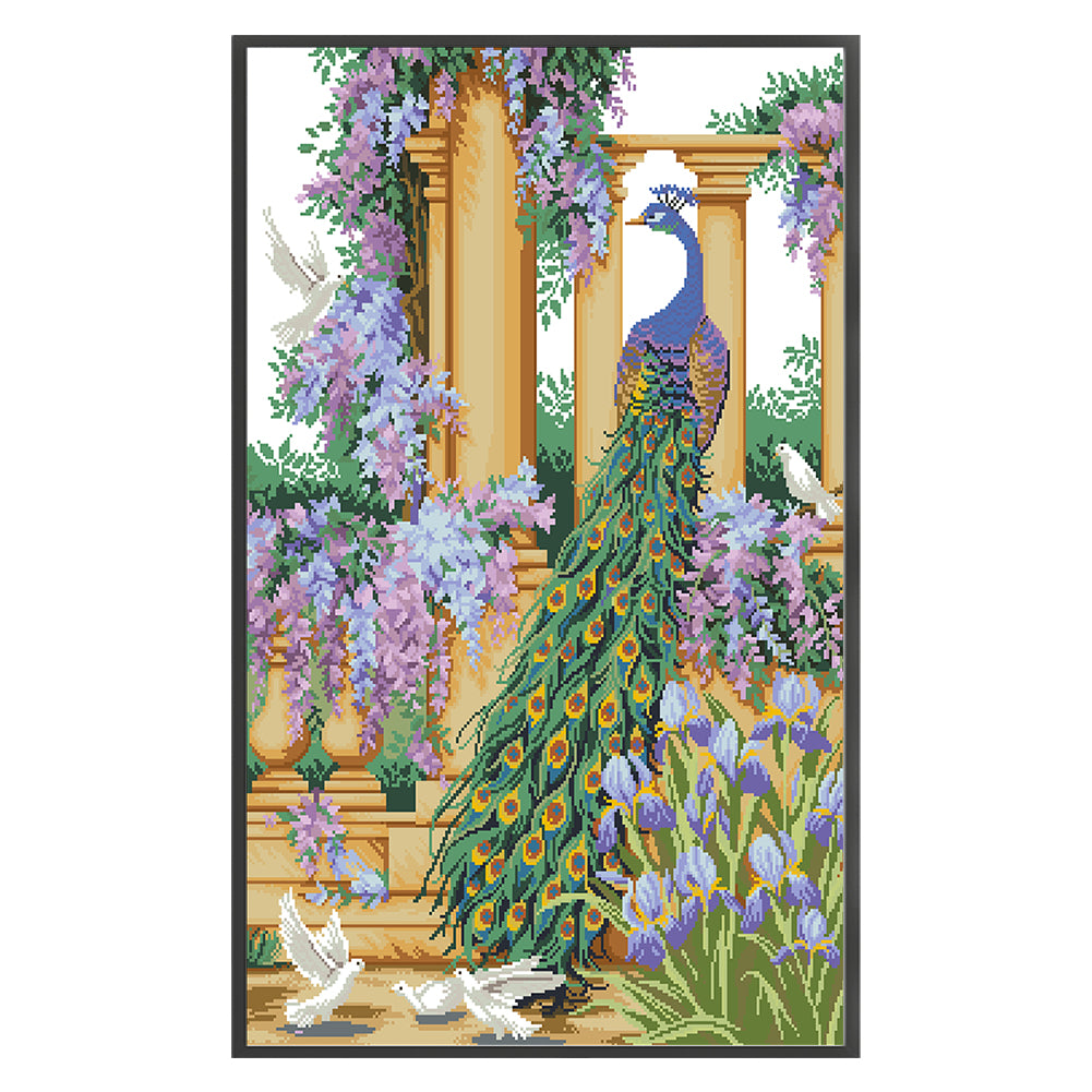 Peacock - Partial  9CT Stamped Cross Stitch - Bead Embroidery 63x90CM/24.80x35.43in