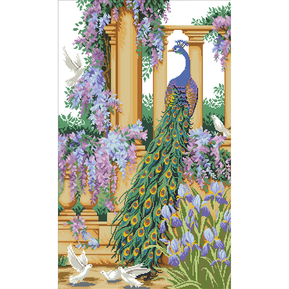 Peacock - Partial  9CT Stamped Cross Stitch - Bead Embroidery 63x90CM/24.80x35.43in
