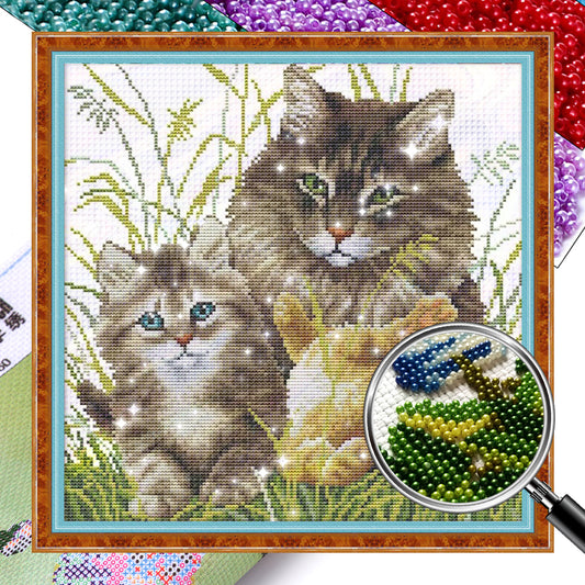 Kitten Family - Partial  9CT Stamped Cross Stitch - Bead Embroidery 41x40CM/16.14x15.75in