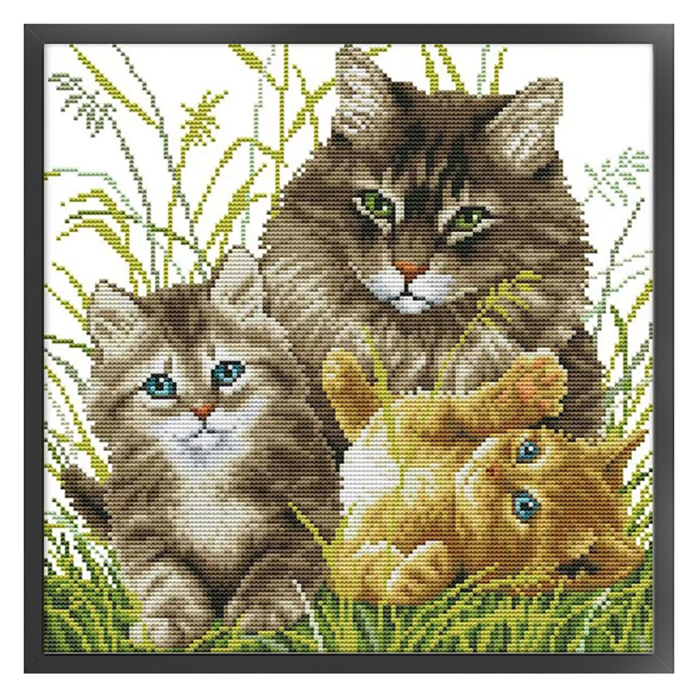 Kitten Family - Partial  9CT Stamped Cross Stitch - Bead Embroidery 41x40CM/16.14x15.75in