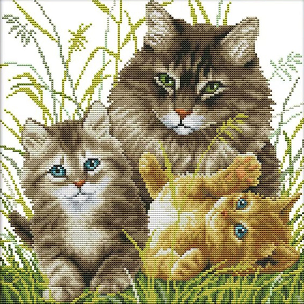 Kitten Family - Partial  9CT Stamped Cross Stitch - Bead Embroidery 41x40CM/16.14x15.75in