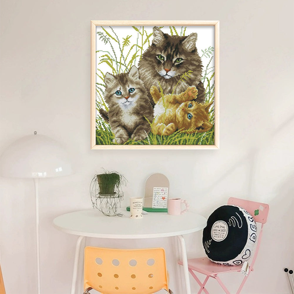 Kitten Family - Partial  9CT Stamped Cross Stitch - Bead Embroidery 41x40CM/16.14x15.75in