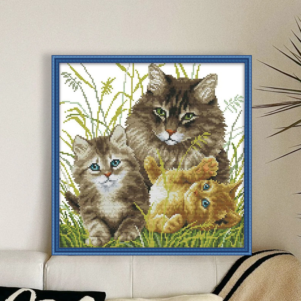 Kitten Family - Partial  9CT Stamped Cross Stitch - Bead Embroidery 41x40CM/16.14x15.75in
