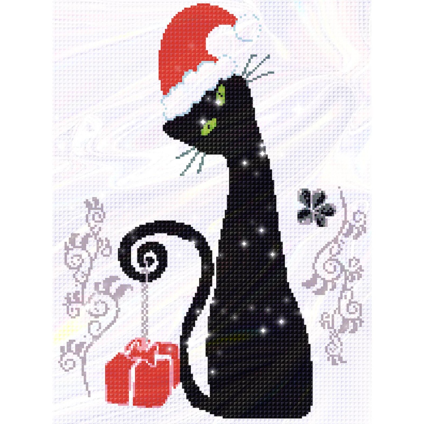Christmas Kitten - Partial  9CT Stamped Cross Stitch - Bead Embroidery 42x56CM/16.54x22.05in