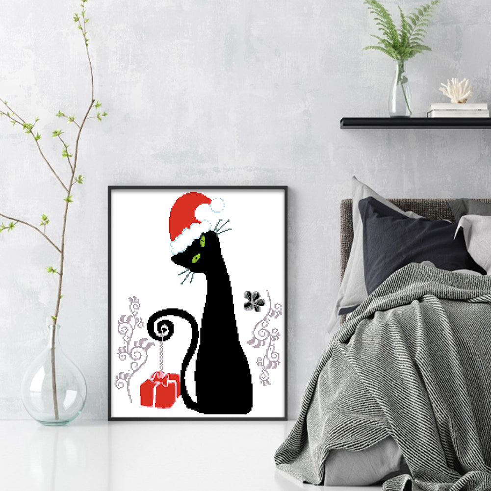 Christmas Kitten - Partial  9CT Stamped Cross Stitch - Bead Embroidery 42x56CM/16.54x22.05in