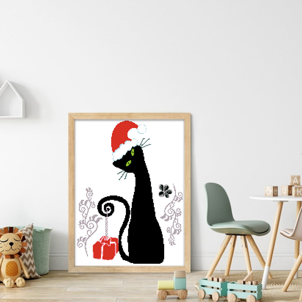 Christmas Kitten - Partial  9CT Stamped Cross Stitch - Bead Embroidery 42x56CM/16.54x22.05in