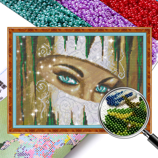 Mysterious Lady - Full  9CT Stamped Cross Stitch - Bead Embroidery 42x29CM/16.54x11.42in