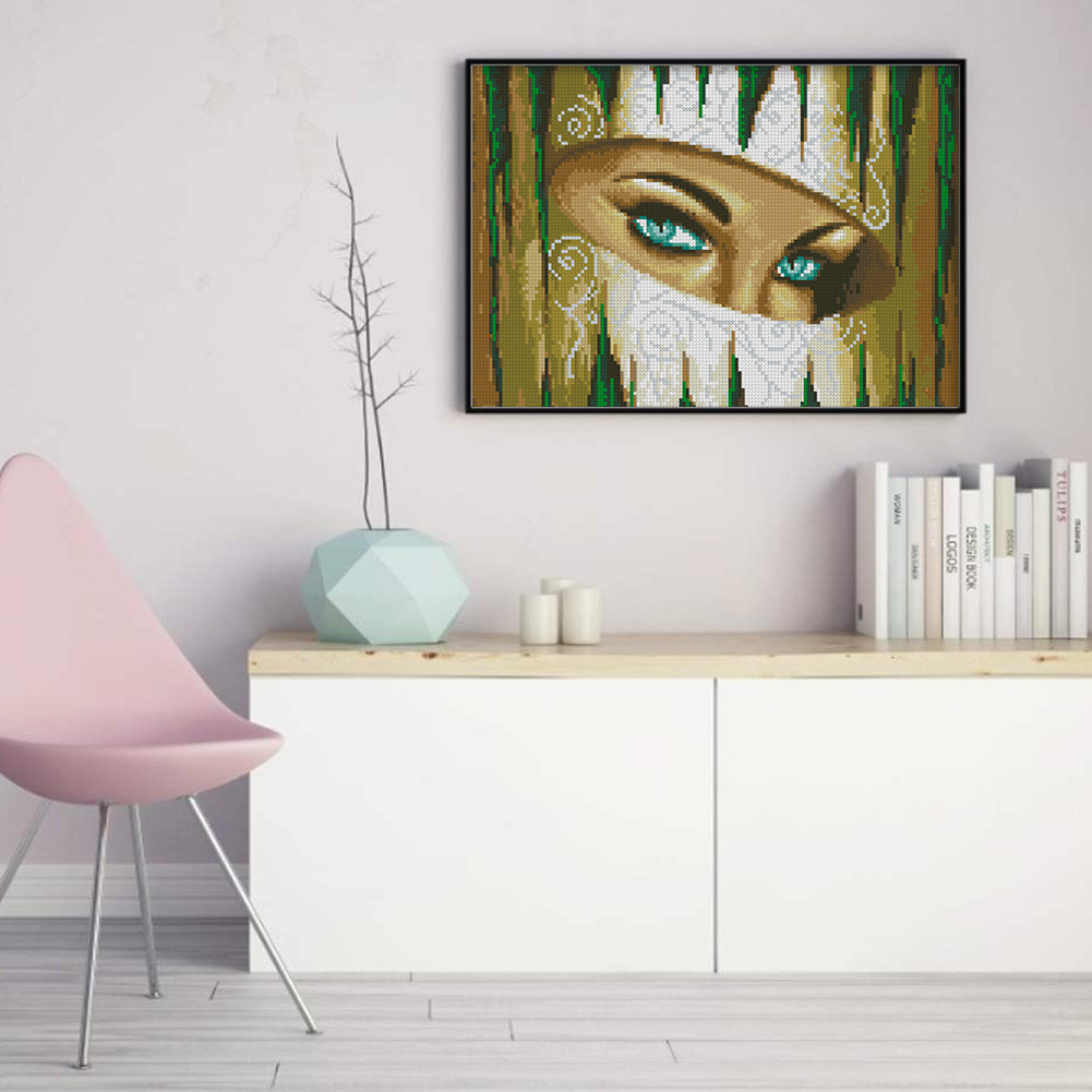Mysterious Lady - Full  9CT Stamped Cross Stitch - Bead Embroidery 42x29CM/16.54x11.42in