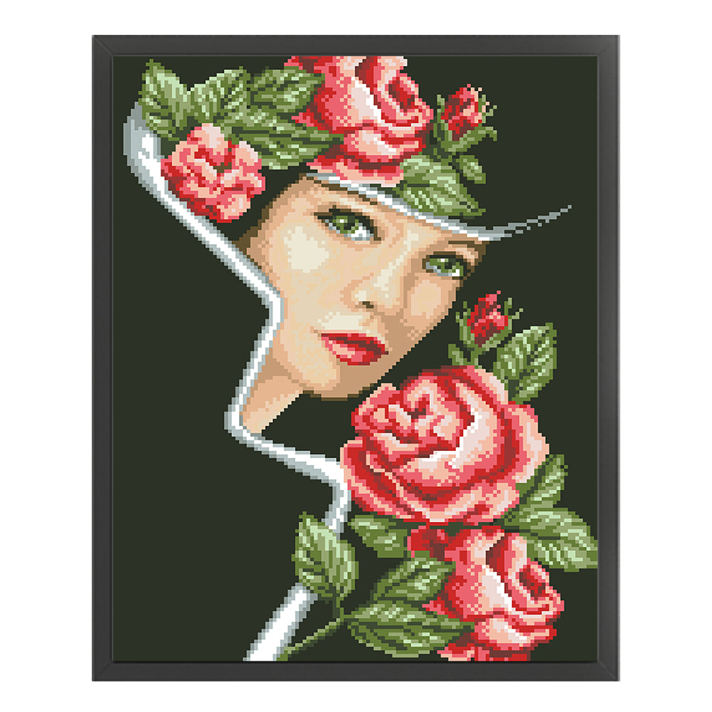 Rose Lady - Full  9CT Stamped Cross Stitch - Bead Embroidery 38x49CM/14.96x19.29in