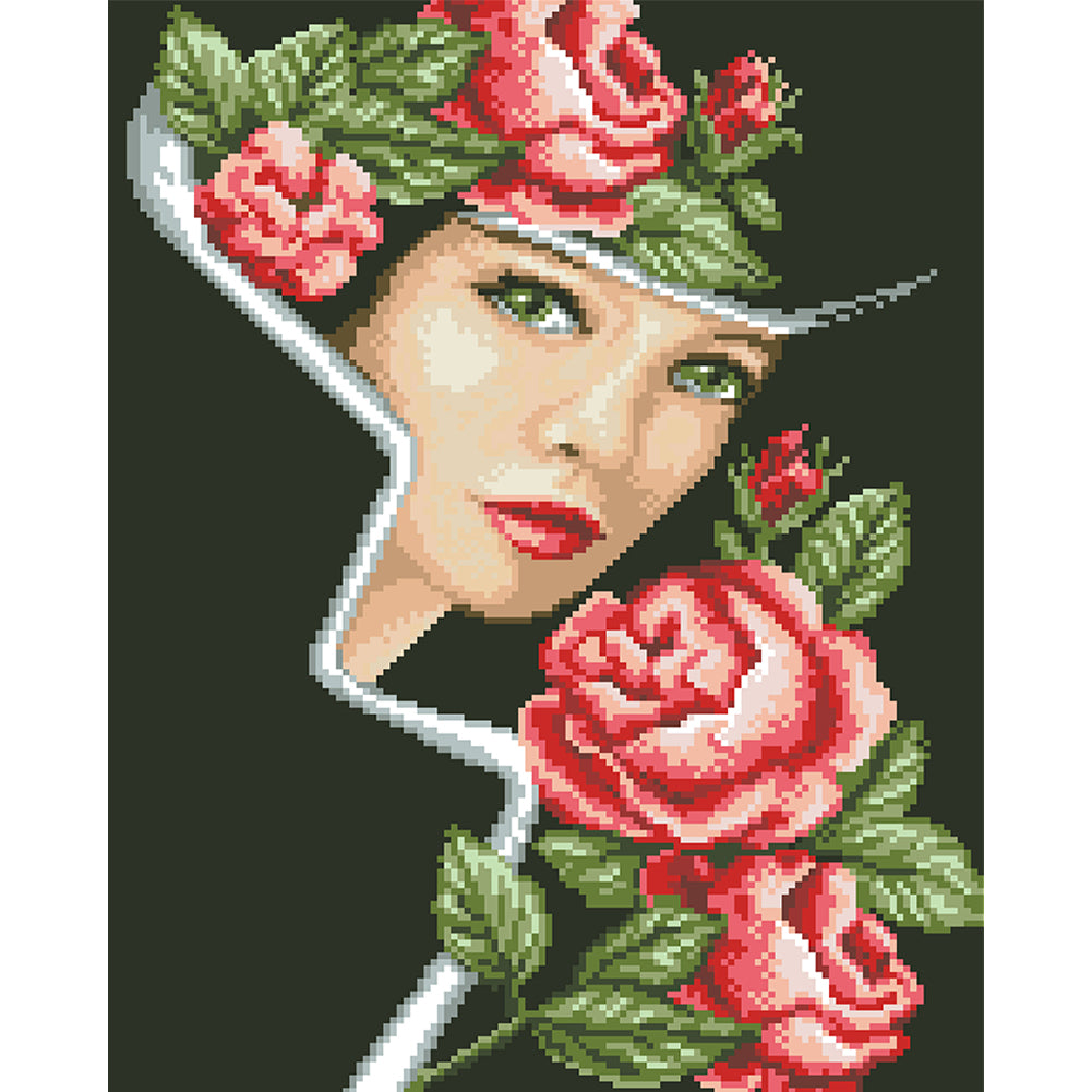 Rose Lady - Full  9CT Stamped Cross Stitch - Bead Embroidery 38x49CM/14.96x19.29in