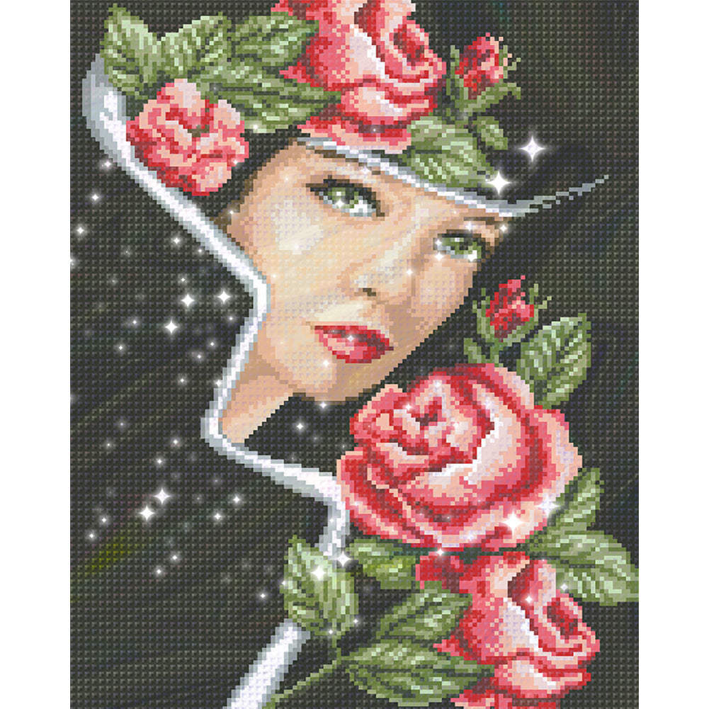 Rose Lady - Full  9CT Stamped Cross Stitch - Bead Embroidery 38x49CM/14.96x19.29in