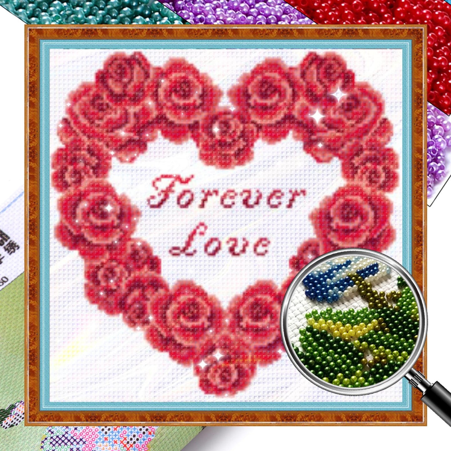 Rose Heart - Red - Partial  9CT Stamped Cross Stitch - Bead Embroidery 36x43CM/14.17x16.93in