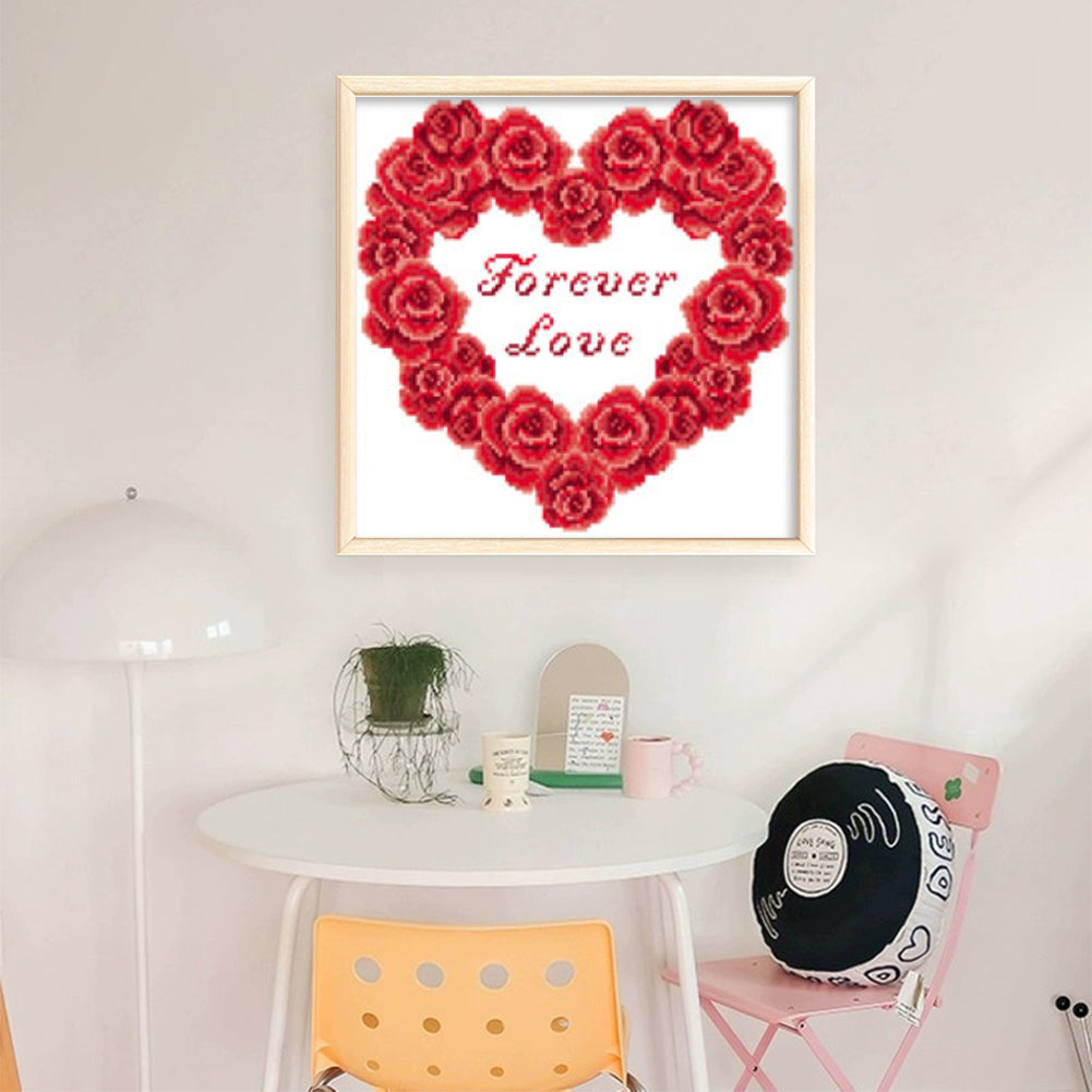 Rose Heart - Red - Partial  9CT Stamped Cross Stitch - Bead Embroidery 36x43CM/14.17x16.93in