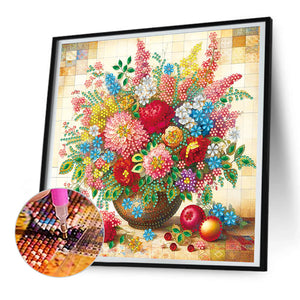 Colorful Flowers In A Vase 30*30CM(Canvas) Partial Special Shaped Drill Diamond Painting