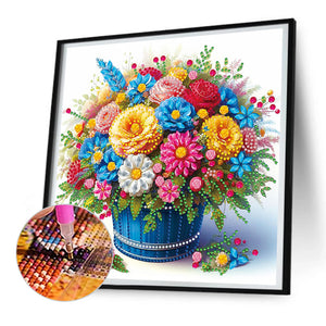 Colorful Flowers In The Basket 30*30CM(Canvas) Partial Special Shaped Drill Diamond Painting