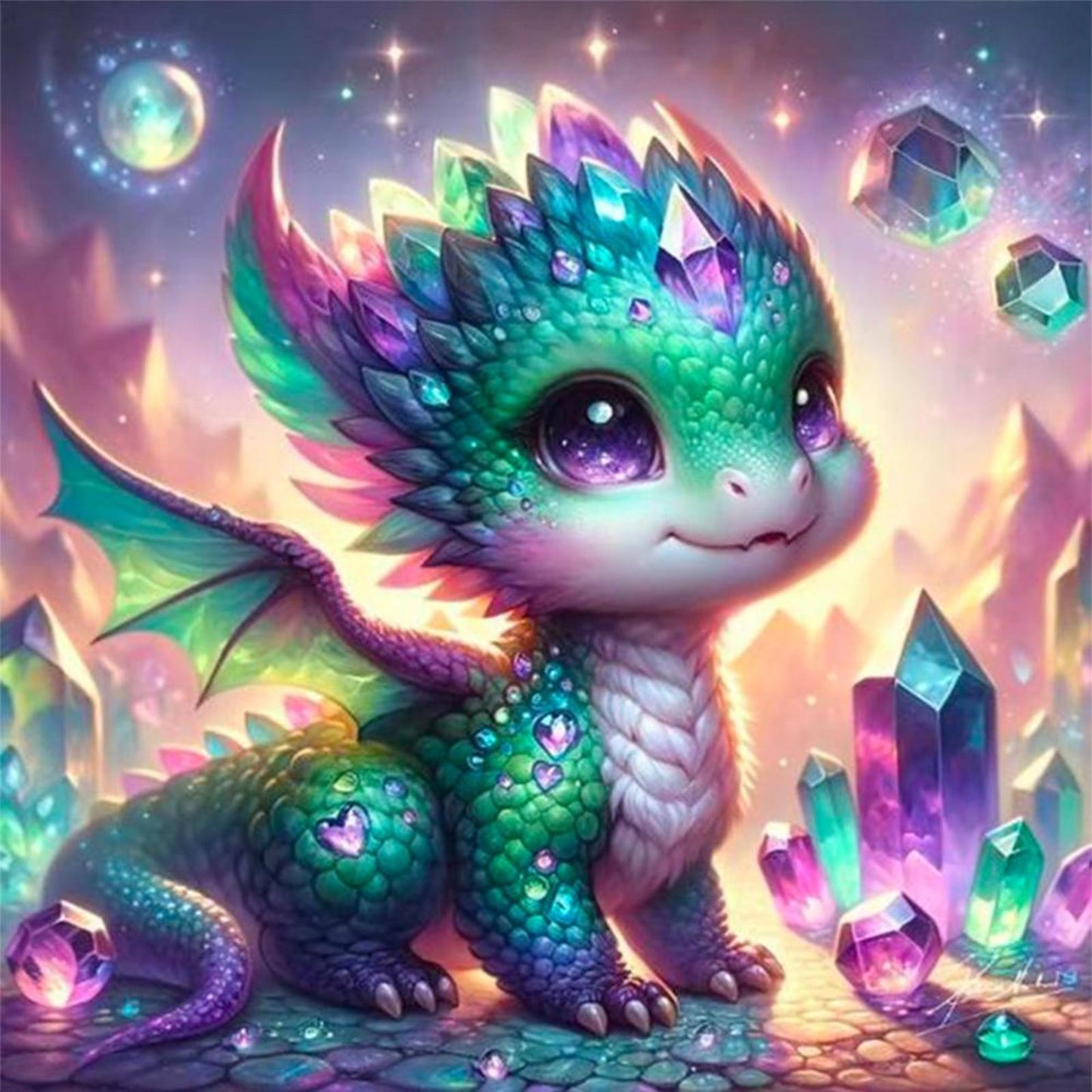 Colorful Cute Dragon - Full 11CT Stamped Cross Stitch 40x40CM - Yishu