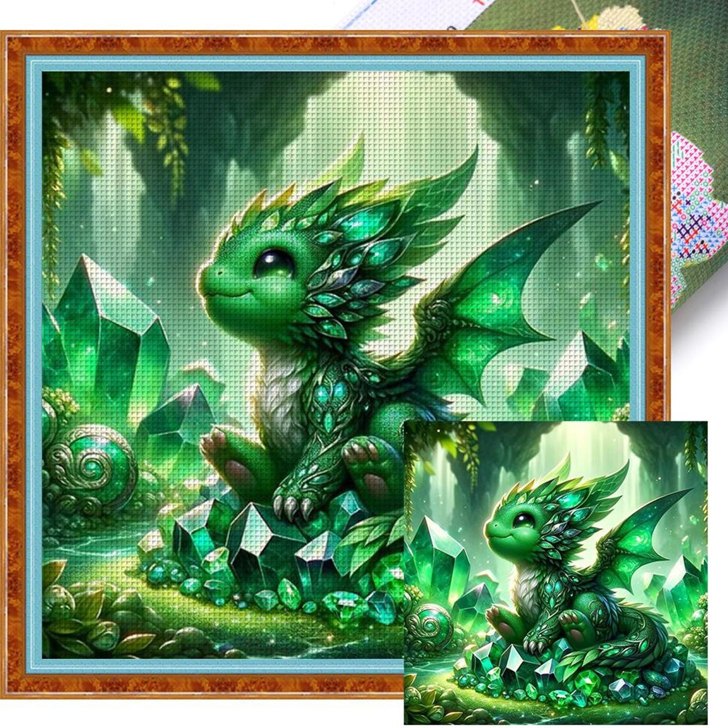 Green Crystal Dragon - Full 11CT Stamped Cross Stitch 40x40CM - Yishu