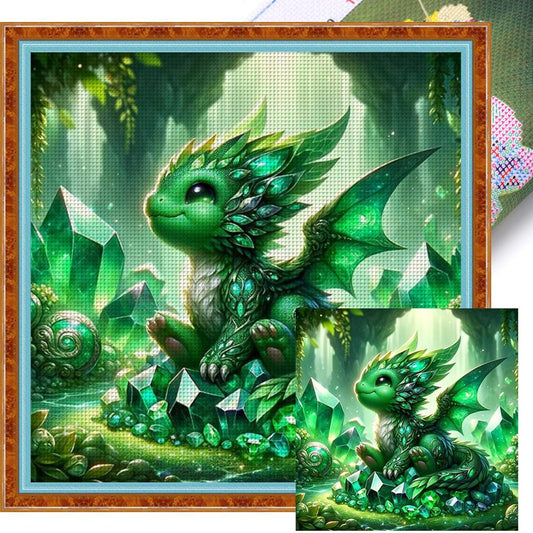 Green Crystal Dragon - Full 11CT Stamped Cross Stitch 40x40CM - Yishu
