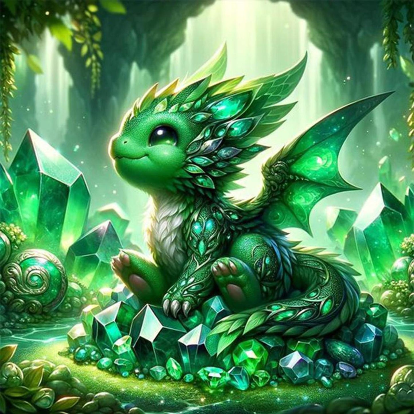 Green Crystal Dragon - Full 11CT Stamped Cross Stitch 40x40CM - Yishu