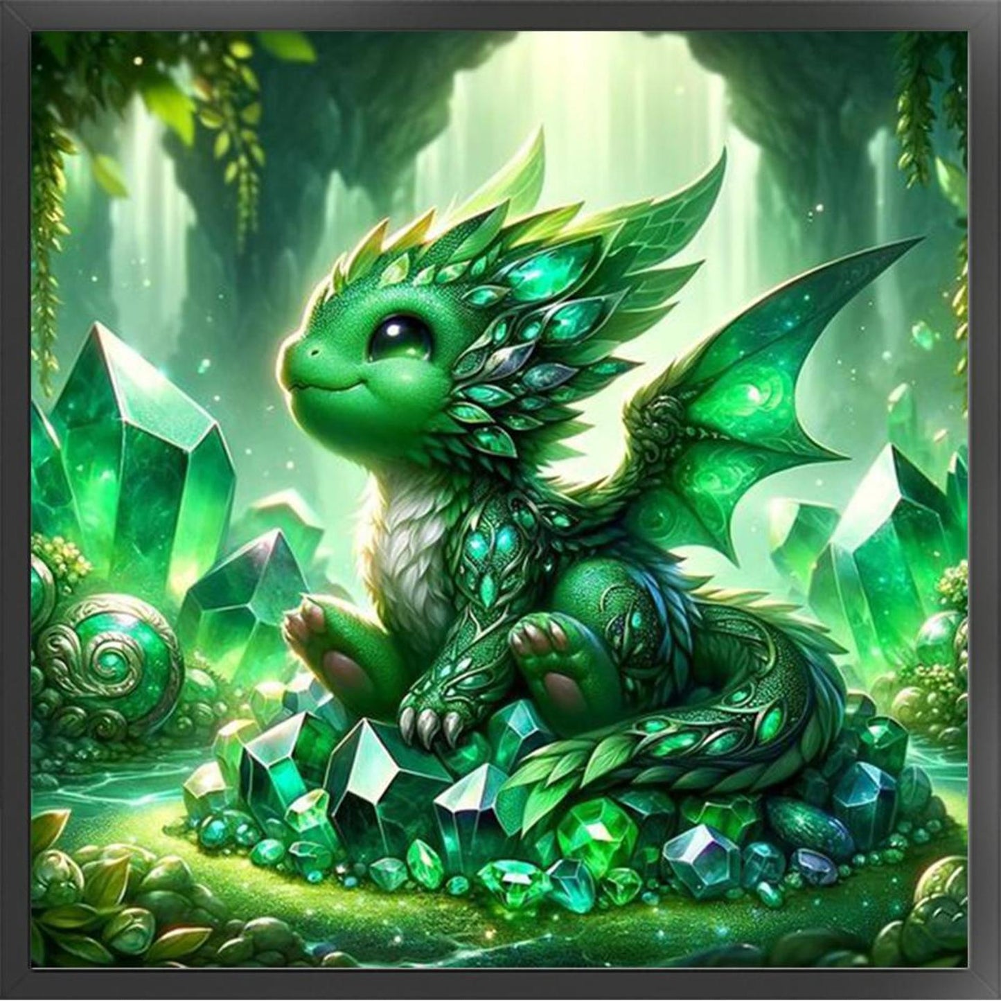 Green Crystal Dragon - Full 11CT Stamped Cross Stitch 40x40CM - Yishu