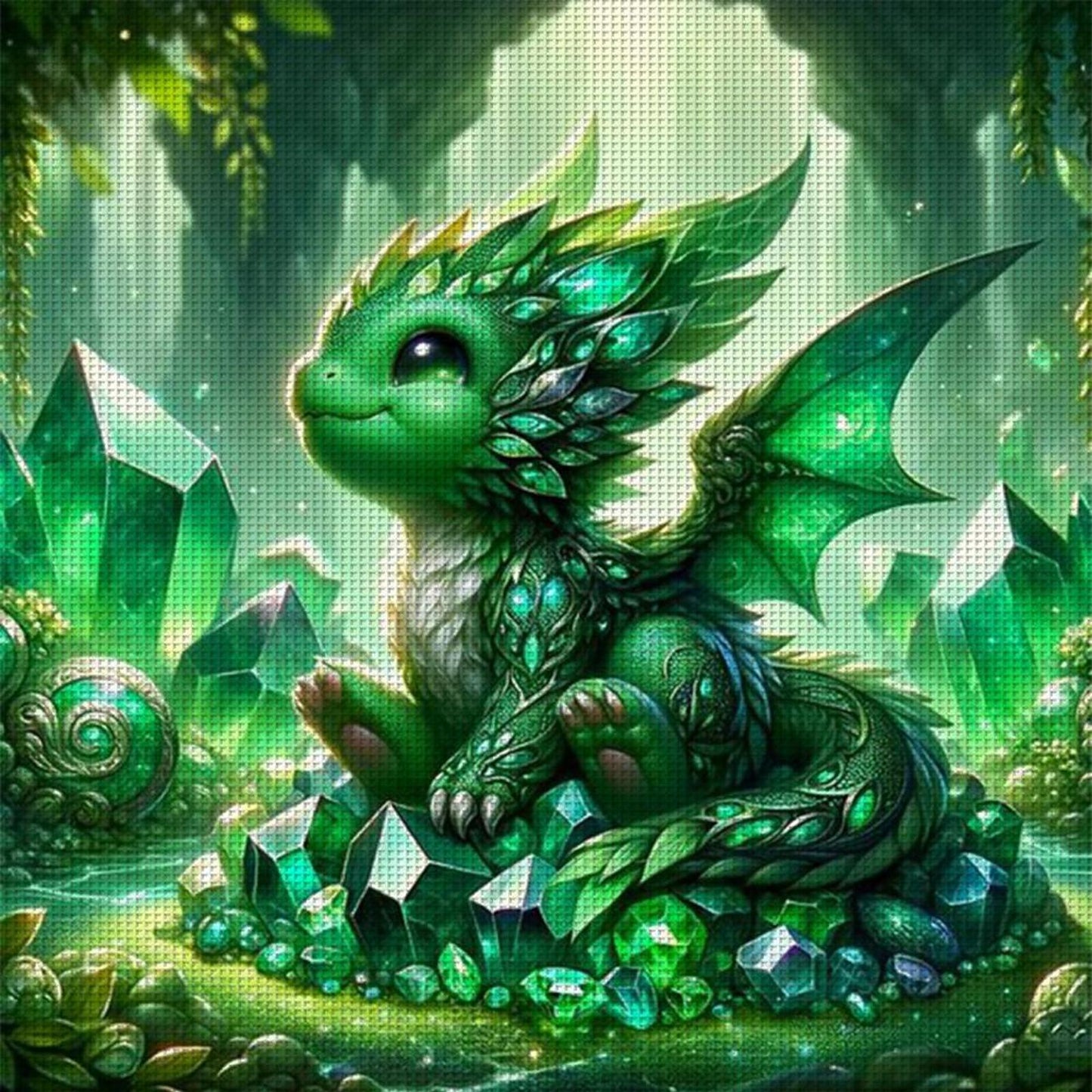 Green Crystal Dragon - Full 11CT Stamped Cross Stitch 40x40CM - Yishu