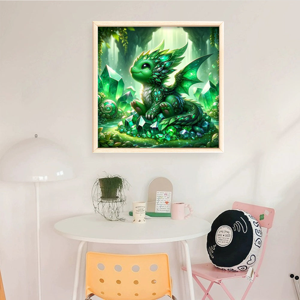 Green Crystal Dragon - Full 11CT Stamped Cross Stitch 40x40CM - Yishu