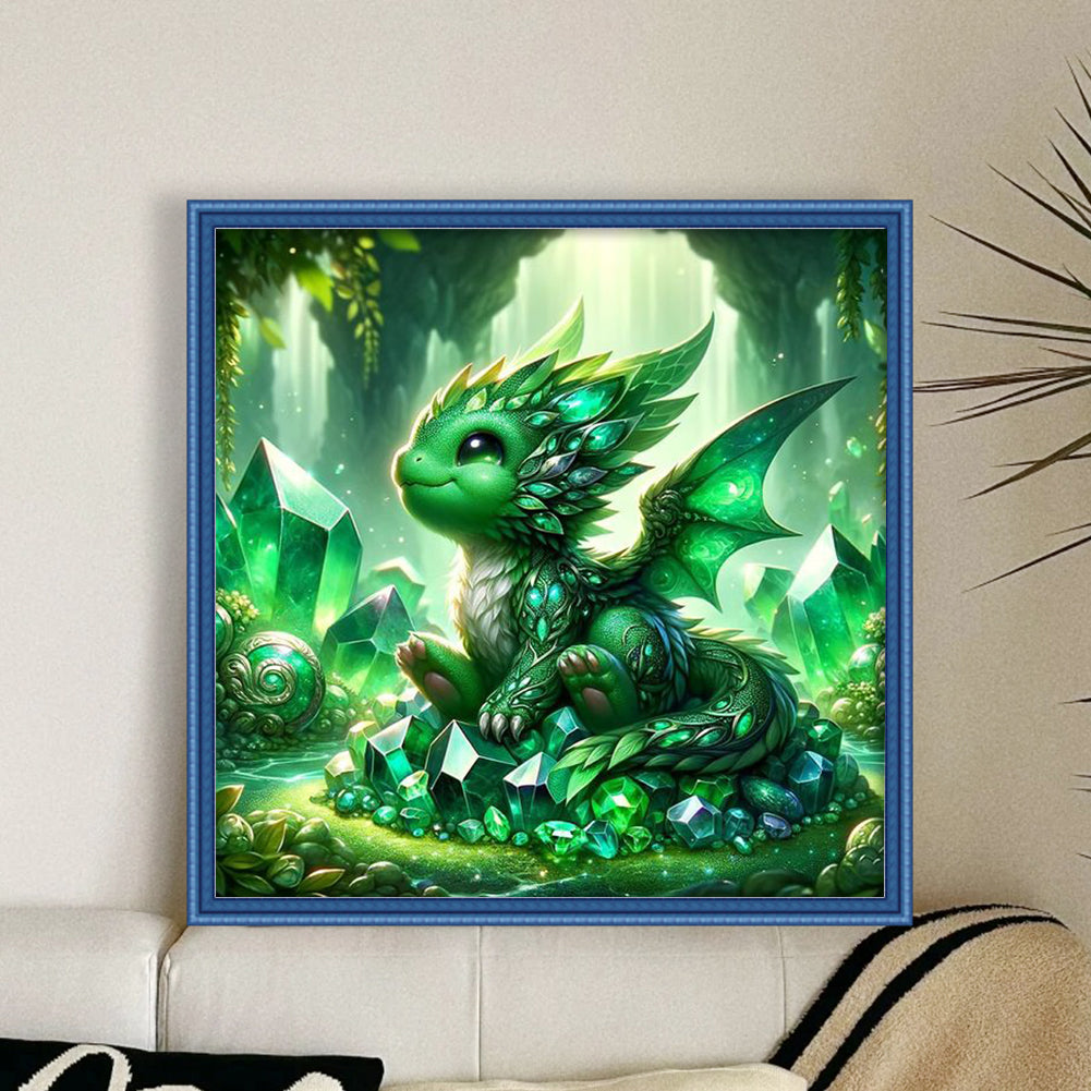 Green Crystal Dragon - Full 11CT Stamped Cross Stitch 40x40CM - Yishu