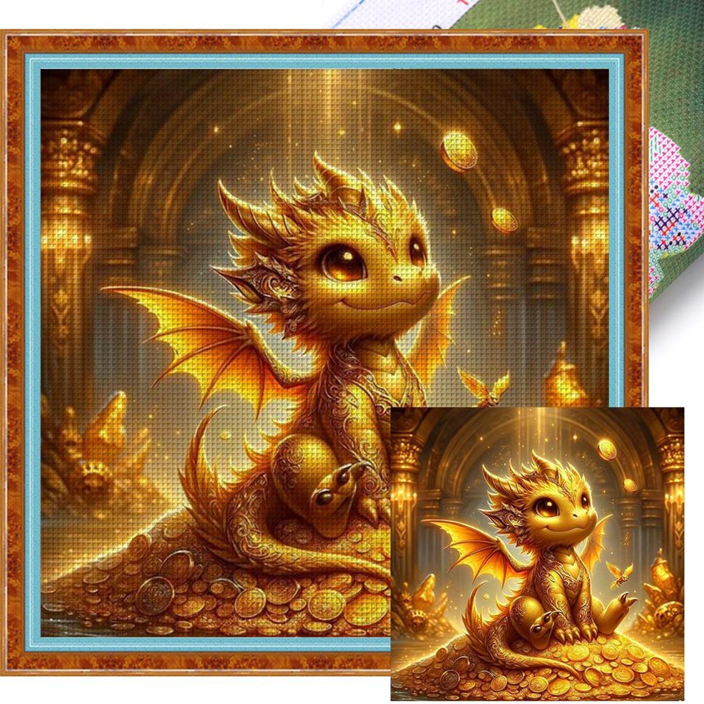 Dragon On Gold Coins - Full 11CT Stamped Cross Stitch 40x40CM - Yishu