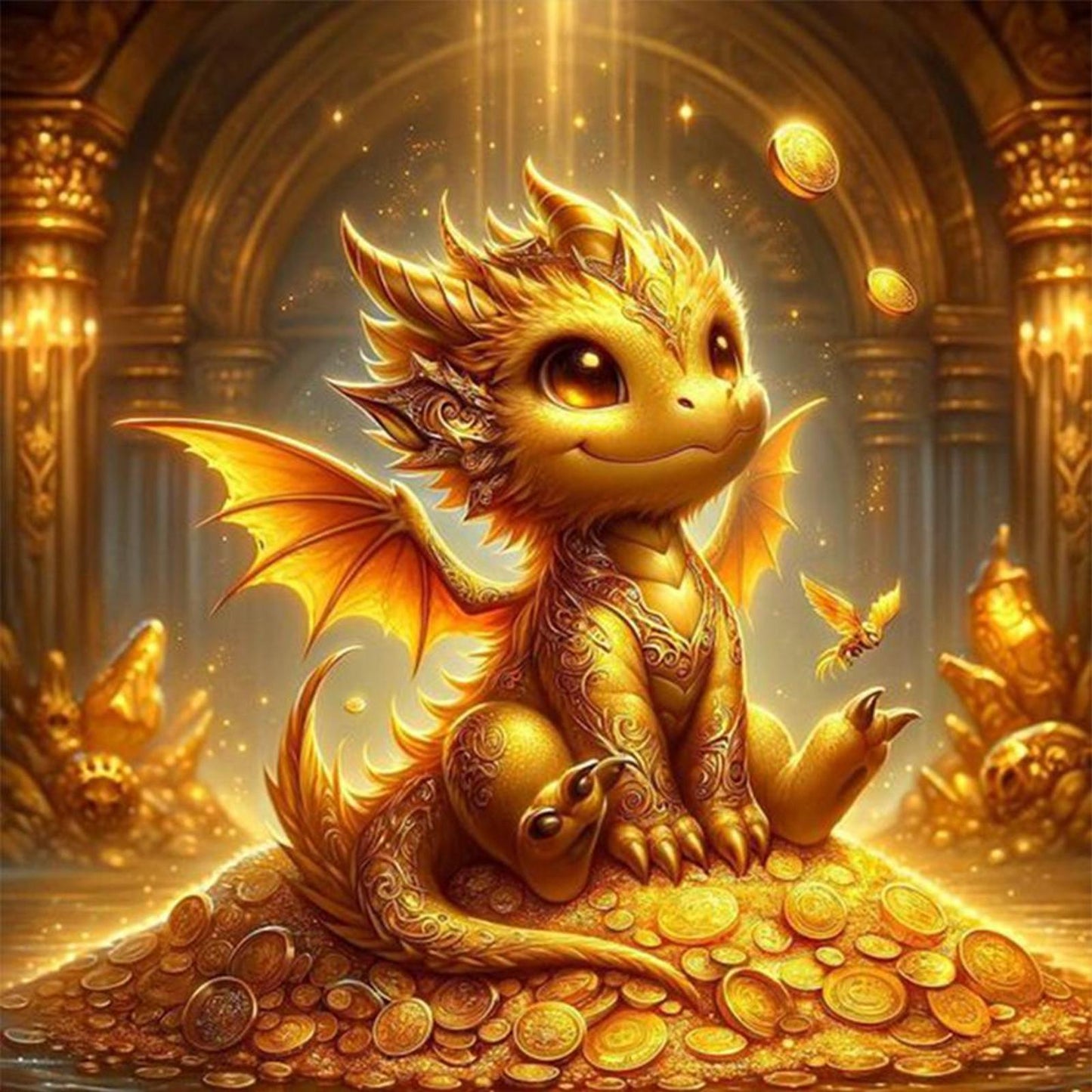 Dragon On Gold Coins - Full 11CT Stamped Cross Stitch 40x40CM - Yishu