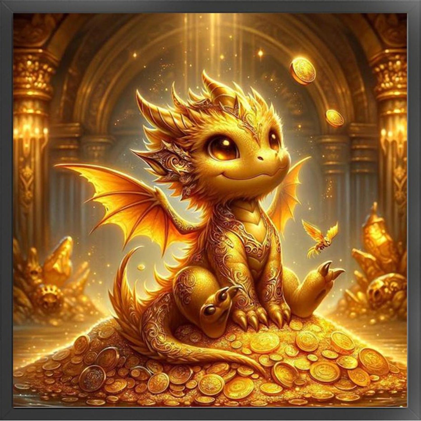 Dragon On Gold Coins - Full 11CT Stamped Cross Stitch 40x40CM - Yishu