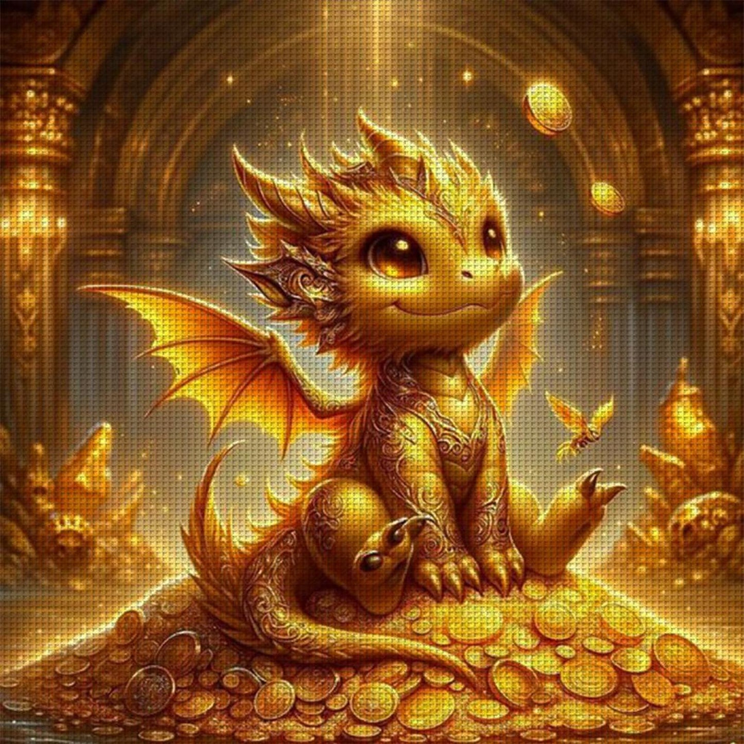Dragon On Gold Coins - Full 11CT Stamped Cross Stitch 40x40CM - Yishu