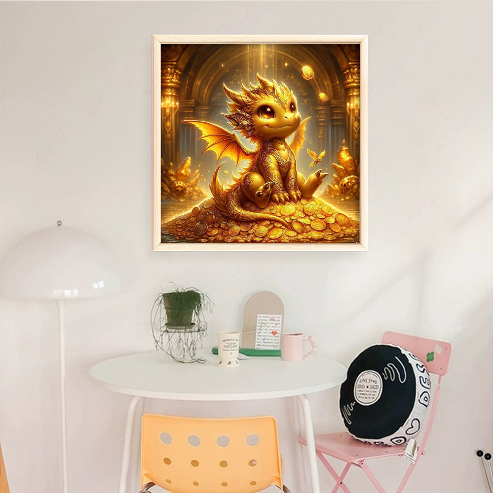 Dragon On Gold Coins - Full 11CT Stamped Cross Stitch 40x40CM - Yishu