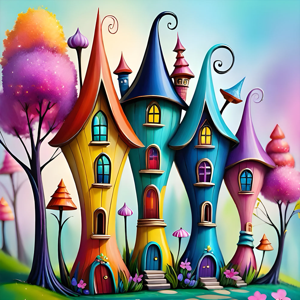 Colorful House 30*30CM(Canvas) Full Round Drill Diamond Painting