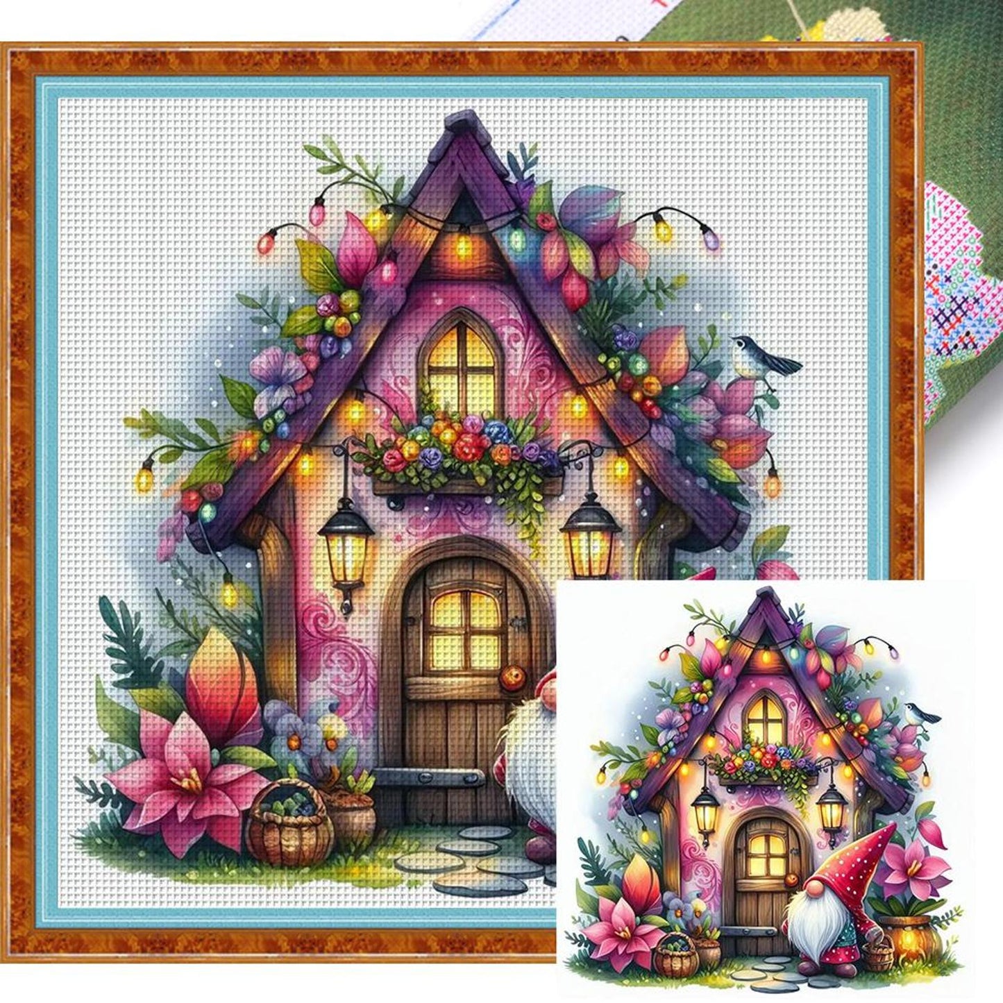 Dryad Cabin Covered With Flowers - Full 11CT Stamped Cross Stitch 40x40CM - Yishu