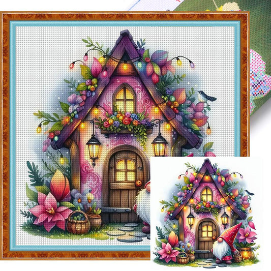 Dryad Cabin Covered With Flowers - Full 11CT Stamped Cross Stitch 40x40CM - Yishu