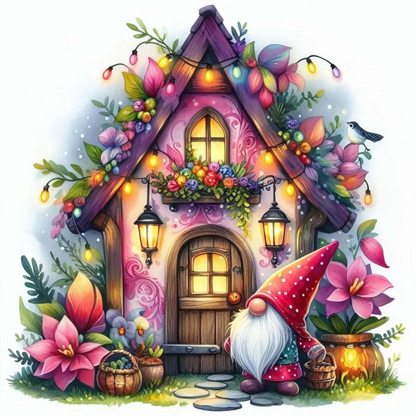 Dryad Cabin Covered With Flowers - Full 11CT Stamped Cross Stitch 40x40CM - Yishu