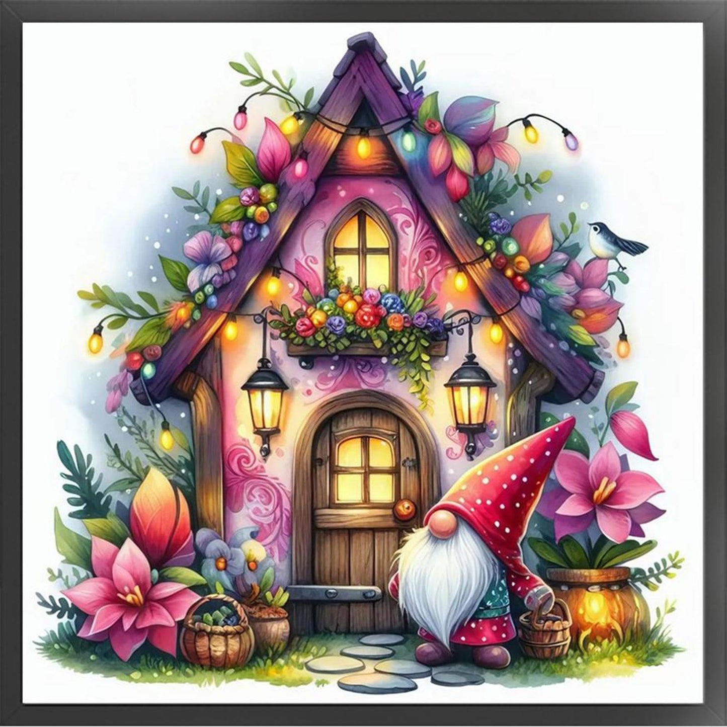 Dryad Cabin Covered With Flowers - Full 11CT Stamped Cross Stitch 40x40CM - Yishu