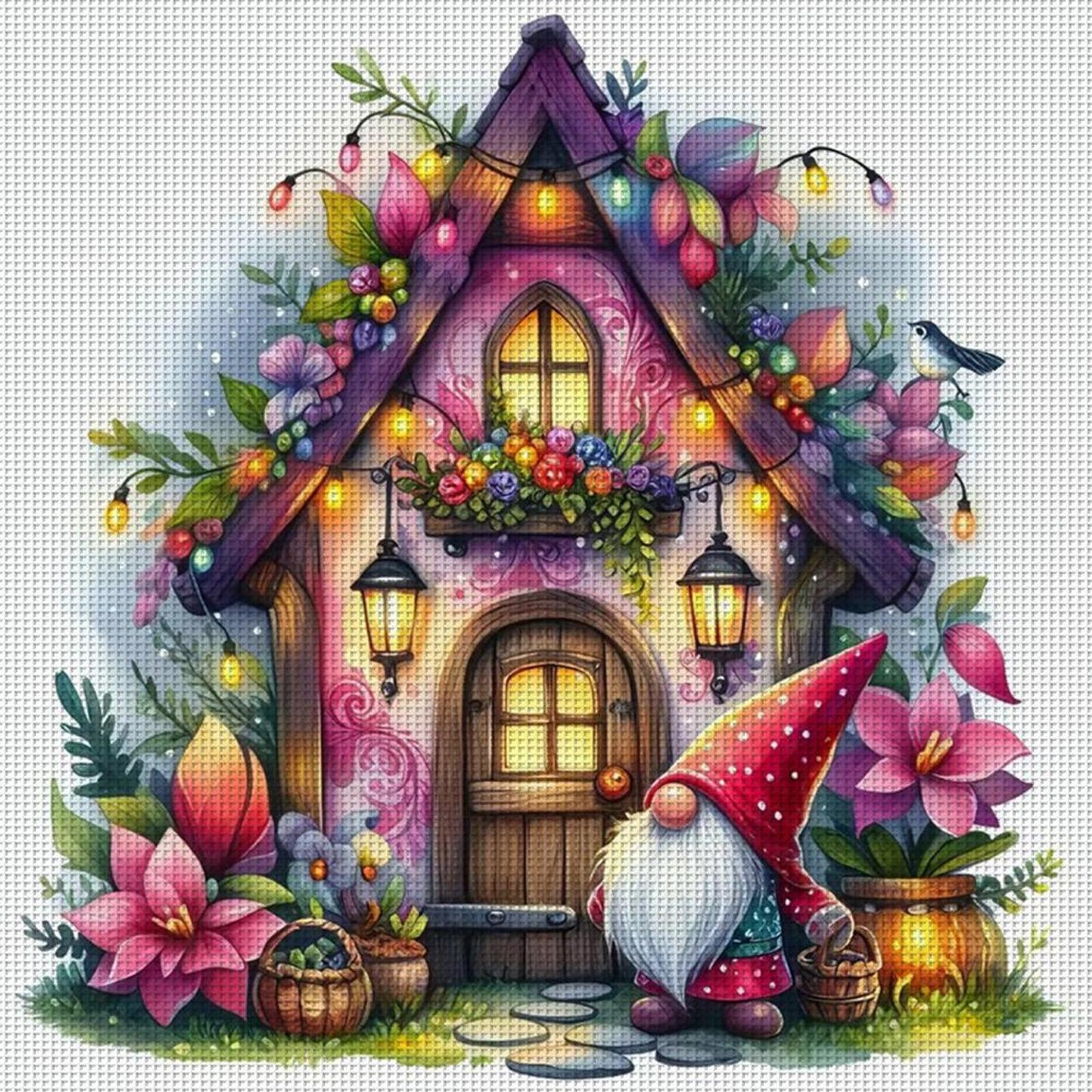 Dryad Cabin Covered With Flowers - Full 11CT Stamped Cross Stitch 40x40CM - Yishu