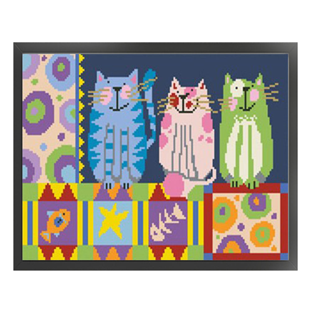 Cheerful Cat - Full  9CT Stamped Cross Stitch - Bead Embroidery 42x29CM/16.54x11.42in