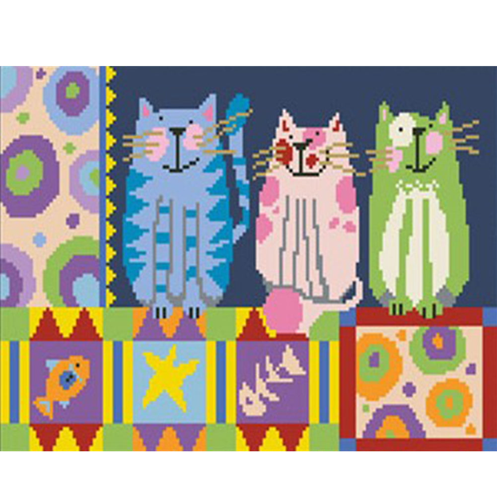 Cheerful Cat - Full  9CT Stamped Cross Stitch - Bead Embroidery 42x29CM/16.54x11.42in