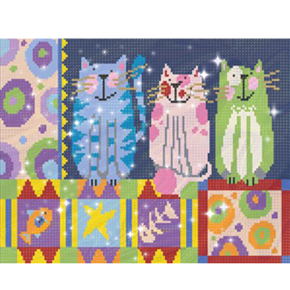 Cheerful Cat - Full  9CT Stamped Cross Stitch - Bead Embroidery 42x29CM/16.54x11.42in