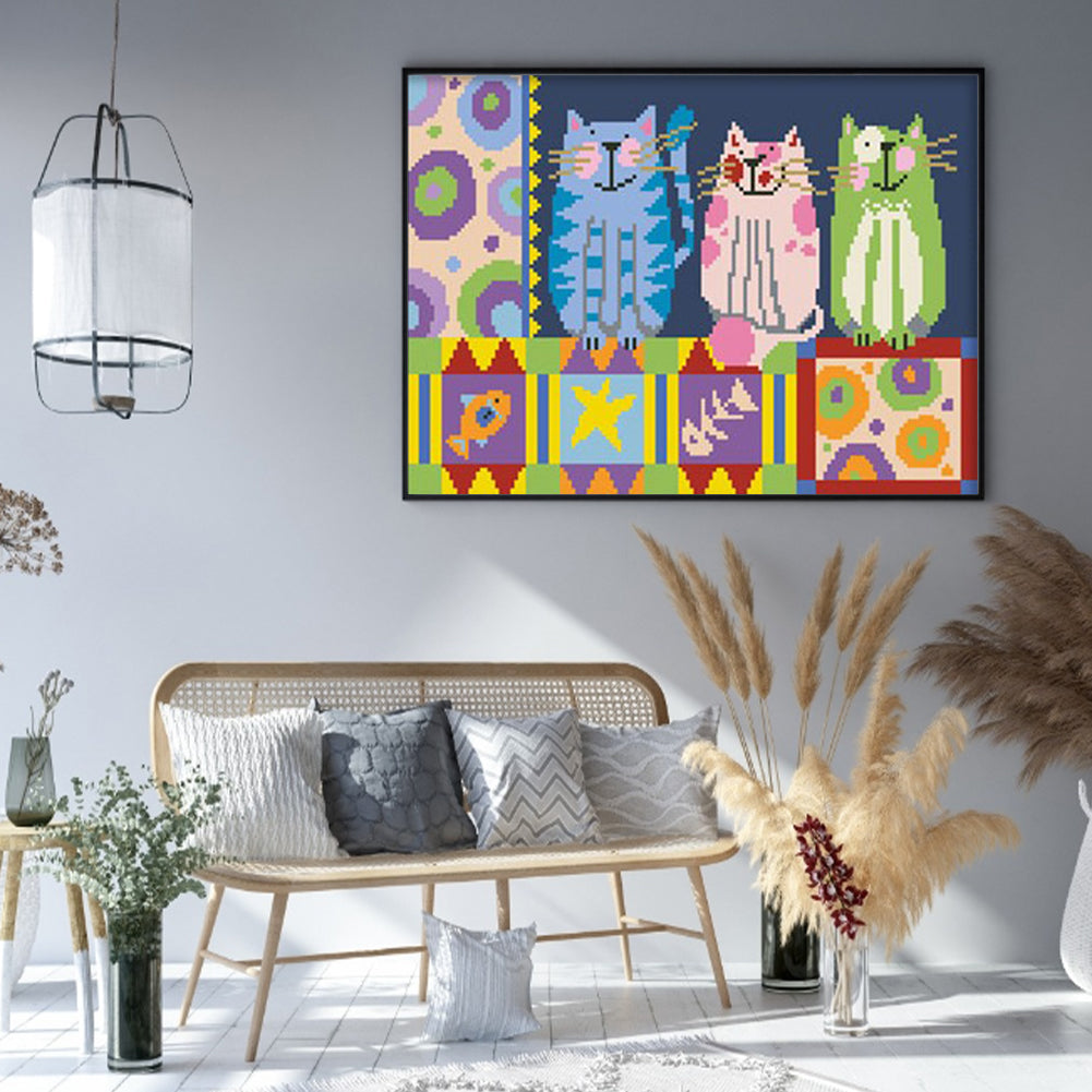 Cheerful Cat - Full  9CT Stamped Cross Stitch - Bead Embroidery 42x29CM/16.54x11.42in