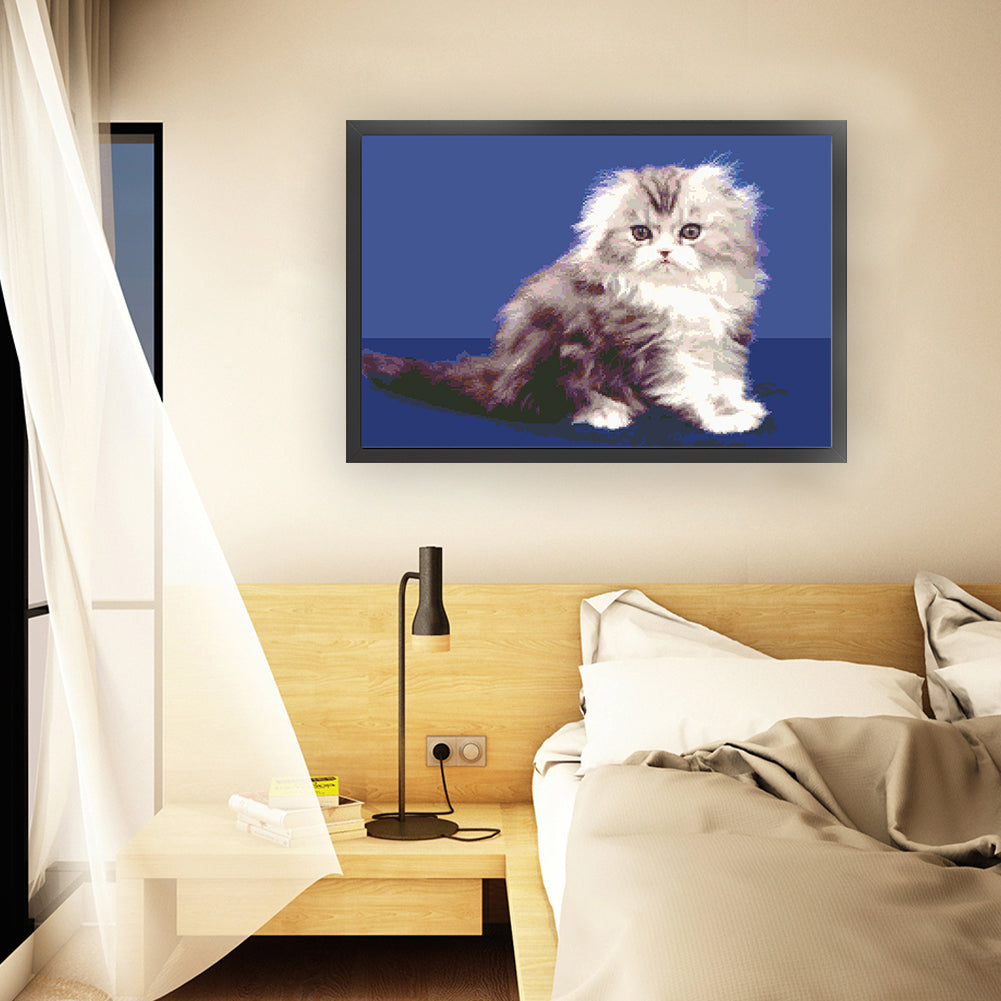 Persian Cat - Full  9CT Stamped Cross Stitch - Bead Embroidery 70x50CM/27.56x19.69in
