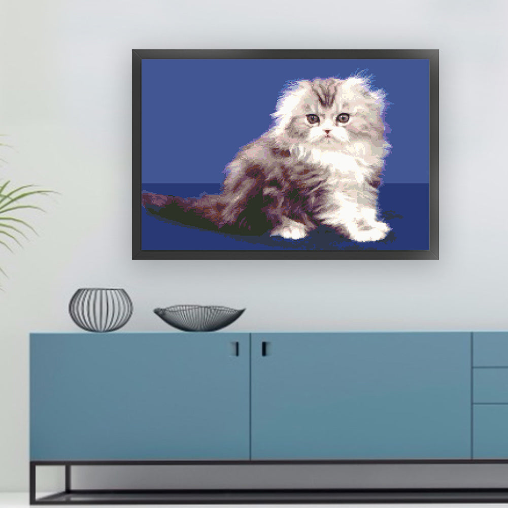 Persian Cat - Full  9CT Stamped Cross Stitch - Bead Embroidery 70x50CM/27.56x19.69in